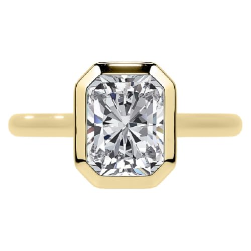 Moissanite Engagement Ring, 1.5 CT Radiant Cut, 14K Yellow Gold, Bridal Rings Bezel-Setting Beautifull Rings4