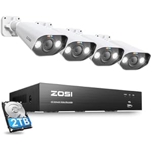 ZOSI 5MP PoE Überwachungskamera Set, Außen Videoüberwachung System mit 8CH 2TB HDD NVR, 4X 5MP Outdoor PoE Bullet Kameras, Personenerkennung, Spotlight, C182 5MP 4 Kameras mit 2TB Weiß