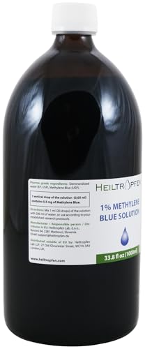 Methylene Blue 1% solution 33.8 Fl Oz - 1000 ml | Ultra High Purity | USP Pharma Grade Ingredients - Third-Party Tested | Formaldehyde free | Glass Bottle | Heiltropfen® - 6