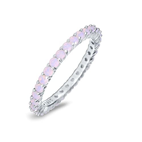 Blue Apple Co. 2mm Full Eternity Stackable Engagement Band Ring Round Lab Created Opal 925 Sterling Silver2
