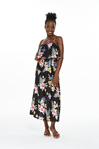 Image of Family Matching Hawaiian Clothes, Hibiscus Black | Black Hibiscus Print • Soft Rayon Fabric • Family Matching Outfits • Vacation Ready • Luau Party Wear