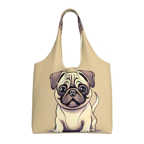 Sac fourre-tout amusant carlin en toile noire résistante 36 cm