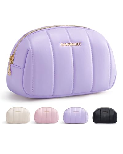 BAGSMART Small Makeup Bag PU Leather Travel Makeup Bag Organizer Makeup Pouch, Portable Cosmetic Bags for Women, Cute Make Up Bag for Travel Size Toiletries Accessories Brushes (Purple)