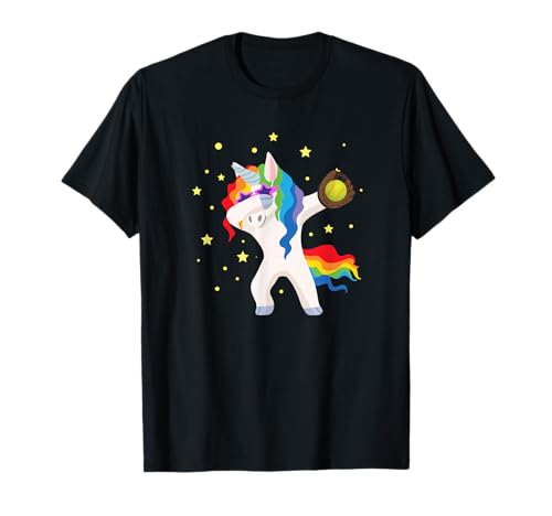 Funny Dabbing Unicorn Softball Glove Sporty Softball Player T-Shirt