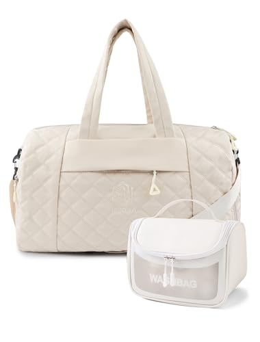 Remedare Reisetasche Damen Sporttasche Weekender Travel Bag Gepäck mit Kulturbeutel, Schuhtasche für Krankenhaus, Fitnessstudio und Flugzeugreisen, Beige