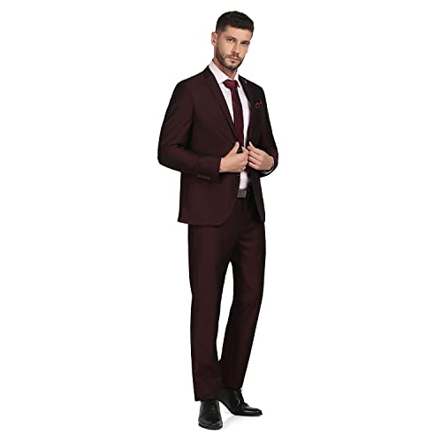 Image of Blackberrys Men Red Solid Slim Fit Suits