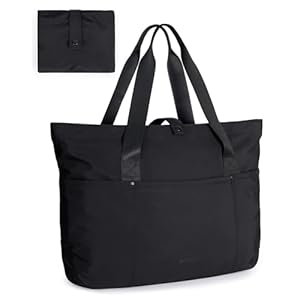 BAGSMART Tote Bag for Women, Foldable Tote Bag With Zipper Travel Large Shoulder Bag Handbag for Work-16.5”l X 6”wx 14”h