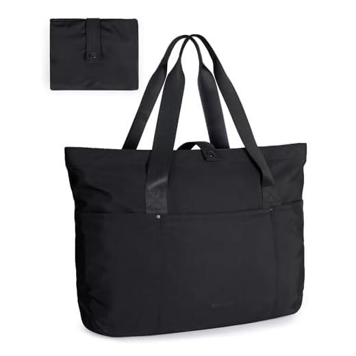 BAGSMART Tote Bag for Women, Foldable Tote Bag With Zipper Large Shoulder Bag Top Handle Handbag for Travel, Work-16.5''l X 6''wx 14''h