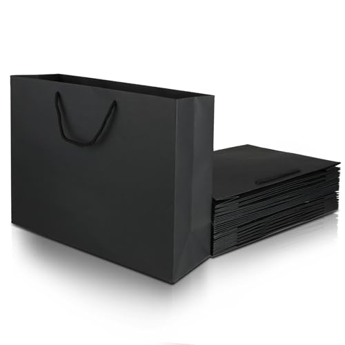 Bolsas de papel de regalo negro premium MUXHEL con asas reforzadas de algodón