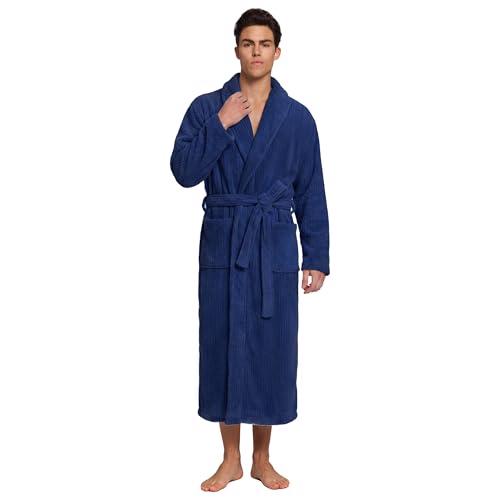 Image of PJGGZ Men's Shawl Collar Bathrobe, Soft Long Towel Robe for Men - Super Absorbent Quick Dry yet Warm