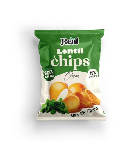 Real Chips - Lentil Chips Onion Flavor 60g Pack 50% Less Fat Never Fried Crunchy & Healthy High-Protein Snack