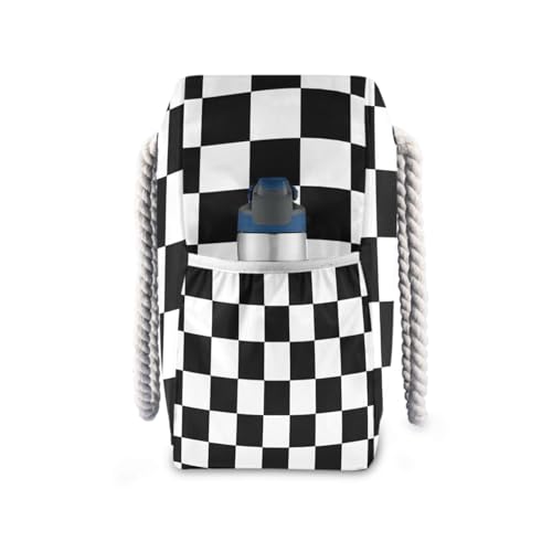 Black and White Checkered Pattern Carry On Bags Waterproof Sandproof with side pockets Large Tote Bag Large for work3