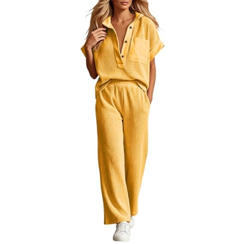 Traje de verano para tiempo libre con pantalones anchos cómodos y sudadera ligera monocolor