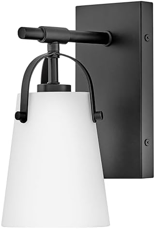 Hinkley Foster Medium Single Light Bath Wall Sconce, Etched Opal Glass Tapered Shade, Arched Handle, Install Up/Down, Black Finish