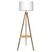 Tomons Lampada da Terra in Legno Treppiede, con Ripiano e Lampadina E27 8W, Paralume in Tessuto Bianco, stile scandinavo per Soggiorno, Camera