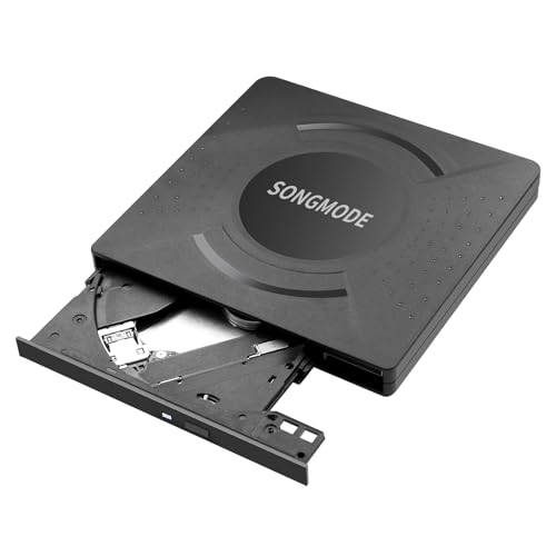 SONGMODE Unidad externa de CD/DVD para portátil, reproductor de CD y DVD USB 3.0, grabadora de DVD/CD portátil, lector de CD ROM, grabador, duplicador de discos, compatible con laptop, PC, Windows