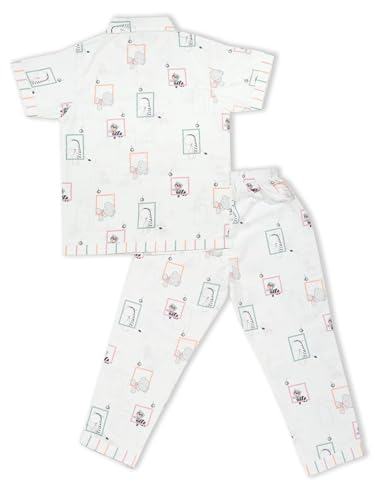 Image of MINIMATES Unisex Kids Cotton All Over Printed Night Suit Sleepwear Top & Pyjama Set Full Sleeve with Pockets for Girls & Boys with Buttons /Sleepwear for Girls /Night Dresses