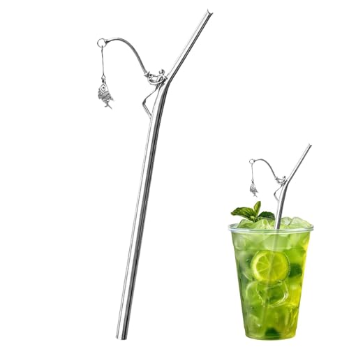 Paille En Acier Inoxydable | Accessoire pour Tasses avec Design Pêche,Pailles Réutilisables en Acier Inoxydable,pour Randonnée Voyage Extérieur Café Thé Survie Camping