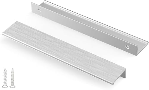 Image of Peaha 25 Pack Kitchen Cabinet Handles 10-1 /16 inch Brushed Nickel Cabinet Pulls | Edge Finger Pulls for Cabinets Silver Drawer Pulls Modern Hidden Aluminum Alloy Dresser Drawer Handles Closet Bedroom