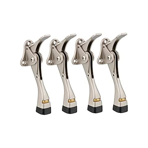 HOME&I Easy Pedal Kick Down Door Stop Stopper Easy Step Door Kick Doorstop,Premium Quality,Height-Adjustable Rubber Foot,4 Inch (4 Pack-Satin Nickel) Cover
