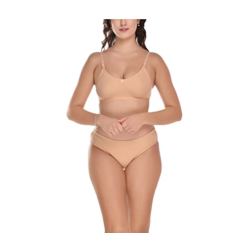 Image of Elina Women's Full Coverage Non Padded with Detachable Strap Cotton Hosiery Bra and Panty Set (Lovia Set)