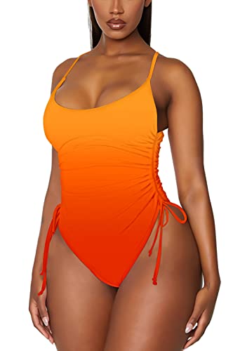 Viottiset Women's Ruched High Cut One Piece Swimsuit Tummy Control Bathing Suit Monokini