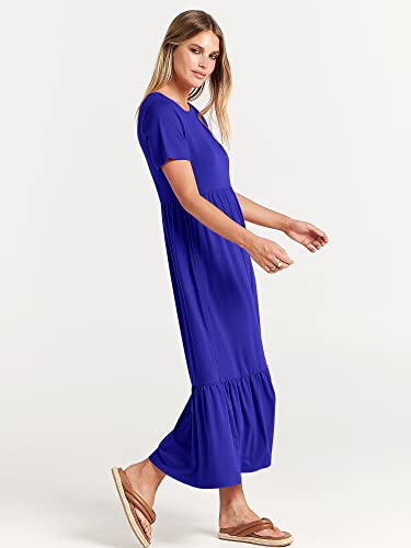 Image of ANRABESS Womens 2026 Summer Casual Maxi Dress A line Tiered Flowy Short Sleeve Crewneck T Shirt Beach Travel Long Dresses