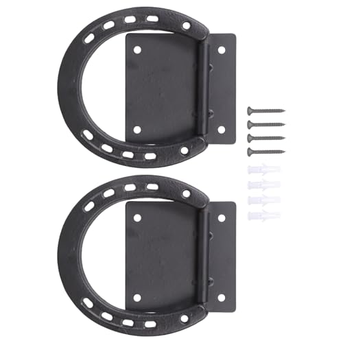 2. 2Pcs Rustproof Equestrian Tie Rings, Reinforced Metal Horse Collar Clasps with Mounting Screws for Pasture Use Horse Tie Up R