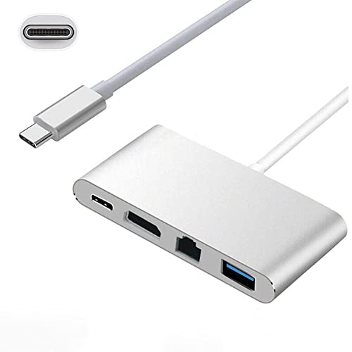 MUSHUI Adaptador de concentrador USB C Puerto HDMI 4K HD multipuerto, Puerto Gigabit Ethernet RJ45, Puerto USB-C, USB-A 3.1 ultrarrápido, Recarga Sincronizada para MacBook y Otros Tipo C Cover