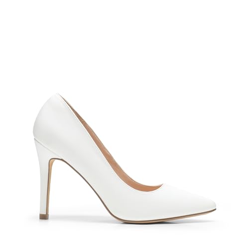 DREAM PAIRS Women's Closed Pointed Toe High Heels,White/Pu,6 - image 7