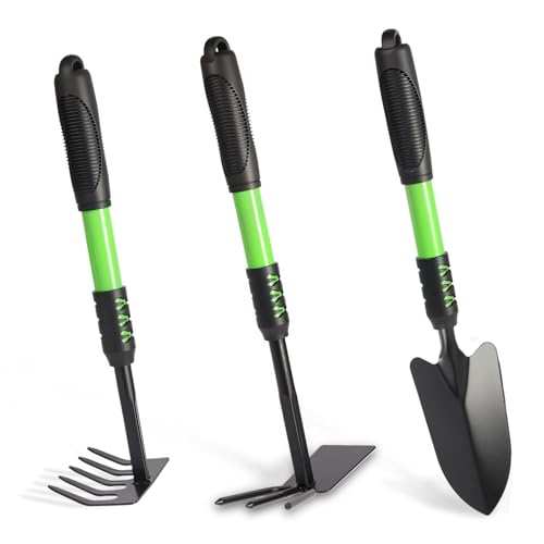 Zenrok Gardening Shovel, 3 Pack Lightweight Heavy Duty Spade Shovel, Garden Tools and Hand Rake with Soft Rubber Non-Slip Handle, for Gardenging Planting Weeding Digging, Green ﻿