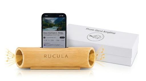 RUCULA Phone Amplifier Stand Bamboo Phone Stand with Passive Amplifier Wooden Cell Phone Holder for Desk Natural Sound Amplifier Portable Smartphone Dock Gift-Ready