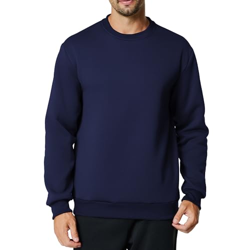 Menoio Mens Crewneck Sweatshirt Casual Long Sleeve Sweat Shirts Athletic Fleece Basic Pullover Shirts(XXXL Navy Blue)