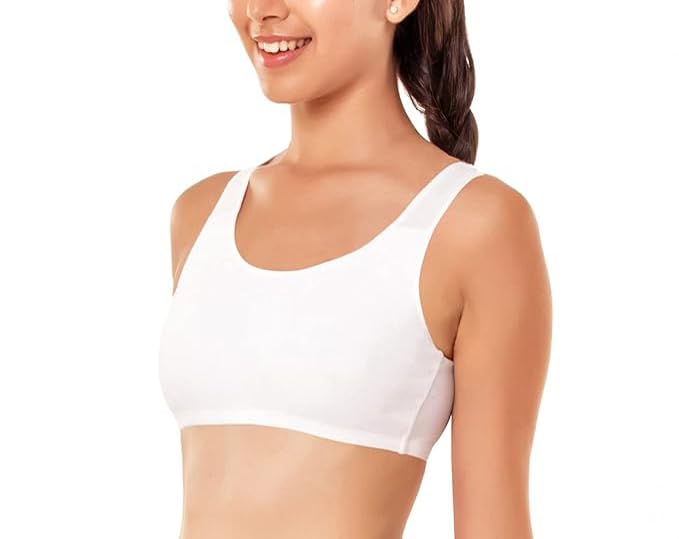 Image of Sports Bra for Women & Girls, Cotton Non-Padded Full Coverage Beginners Activewear Training Bra for Teenager Kids