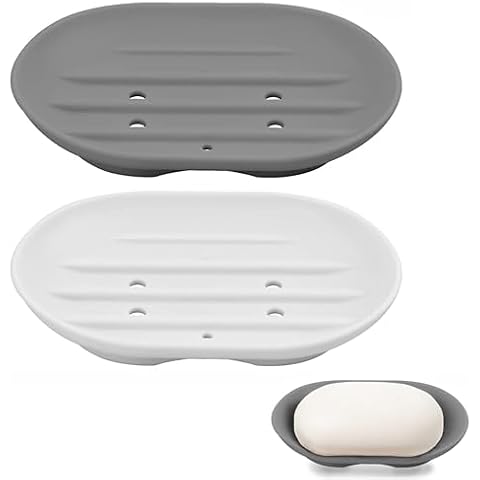2 Pcs Silicone Soap Dish with Drainage Cover