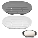 2Pcs Silicone Soap Dishes, Anti-Slip Portable Shower Soap Box, Portable Self...