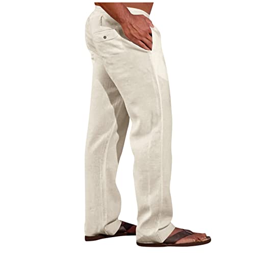 Plus Size Linen Pants Mens Linen Harem Pants Baggy Yoga Drawstring Eastic Waist Beach Hippie Summer Trousers