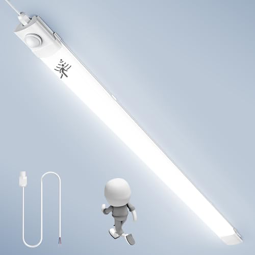 Dibaful Luminaire LED pour pièces humides 120 cm avec détecteur de mouvement | Tube fluorescent 40W tube LED plafonnier d'atelier 6500K blanc froid