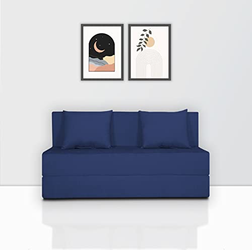 Image of Adorn India Easy 2 Seater Sofa Cum Bed (Alyn Pattern) Size 4' X 6' Ft (Blue Color) (1 Year Warranty)