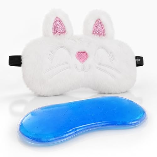Image of Jenna Sleeping Eye Mask for Sleeping for Women Sleep Mask Blind Fold Eye Cover for Sleep Soft Plush Frog Eye Mask for Kids and Adults Eyemask Lightweight & Durable (FurCat-Gel)