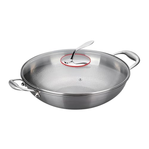 STEHEMO 14 Inch Titanium Hammered Wok with Double Handles, Frying Pans Nonstick, Non-Stick Wok,
