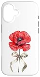 Dispose d'une fleur de coquelicot rouge vif dans un style aquarelle détaillé, nouée avec un ruban élégant. Une belle illustration botanique pour les amoureux de la nature.