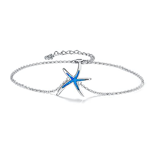 Image of Cuoka Starfish Bracelet 925 Sterling Silver with White Fire Opal Chain Bracelets Ocean Jewelry Birthday For Women