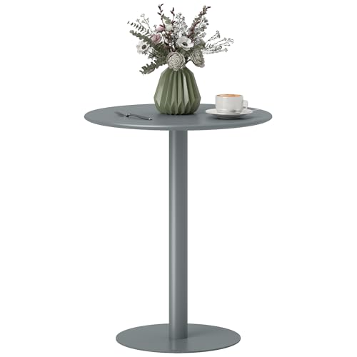 HOMCOM Mesa de Comedor Redonda para 2 Personas Mesa de Cocina de Acero para Interior y Exterior Ø60x72 cm Gris