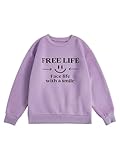 SweatyRocks Girl's Letter Print Graphic Sweatshirt Long Sleeve Thermal Pullover Tops Purple 9Y