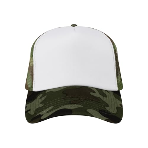 Image of TopTie Blank 5 Panel Trucker Hat Foam Front Mesh Back 2 Tone Trucker Snapback Hat