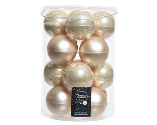 16 Christbaumkugeln Glas 8cm Perle - Champagner Opal matt