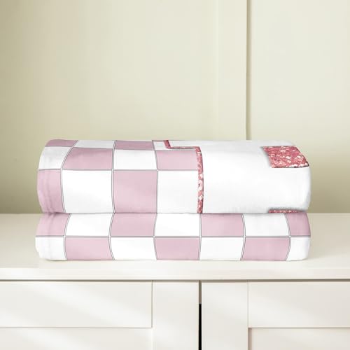 Image of Erosebridal Pink Initial B Fleece Blanket Queen 90 inchx90 inch Kawaii Plaid Checkered Flannel Blanket Cute Personalized Monogram Fuzzy Plush Throw for Kids Girls,Fashion Grids Gingham Decor for Bed Couch