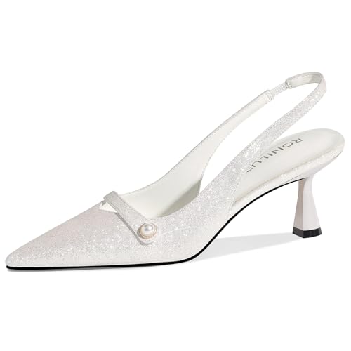 RONILURN Zapatos de vestir para mujer, tacón bajo, puntera cerrada, puntiaguda, perla, para trabajo, boda, novia, Blanco (Glcr Ic/White/Atmc Vlt/Atmc Or), 41 EU RONILURN Zapatos de vestir para mujer, tacón bajo, puntera cerrada, puntiaguda, perla, para trabajo, boda, novia, Blanco (Glcr Ic/White/Atmc Vlt/Atmc Or), 41 EU