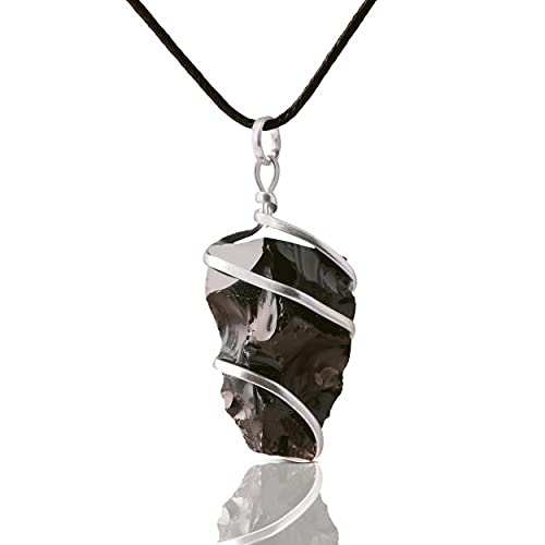 PYOR Black Obsidian Necklace Raw Crystal Pendant Good Luck Gems Healing Natural Gemstones Prosperity Stones Energy Jewelry Reiki Master Gifts Chakra Balancing Aura Cleansing Pendants Necklace